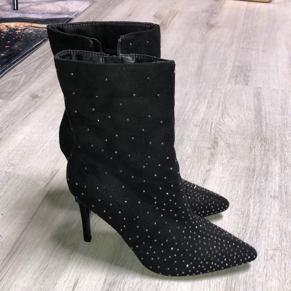 Cape Robbin Black Rhinestone Pointed Toe Heeled Boots